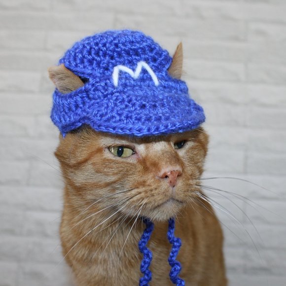 Hand Crafted Other - HAND CRAFTED Baseball Cat Hat Visor Crochet Hairy Wig Costume Photo Prop